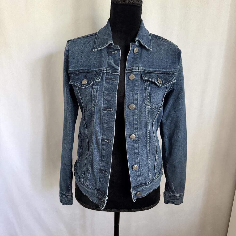 Gap Denim Jacket Womens XS Blue Icon Dark Indigo Stretch Button Front Classic